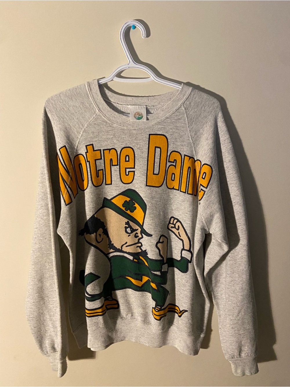 Gray Notre Dame Crewneck Sweatshirt with Yellow & Green Graphic